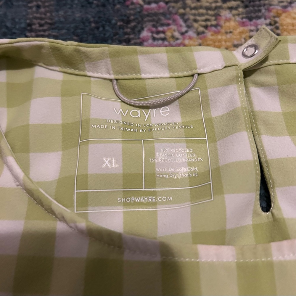 Wayre Two Piece Lime gingham Plaid Boxy Snap Tank With Travel Pocket Flow Shorts - Picture 11 of 13